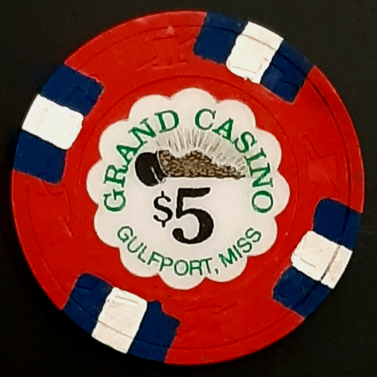 Vintage Grand Casino Gulfport Mississippi Rare $5 Gaming Poker Chip