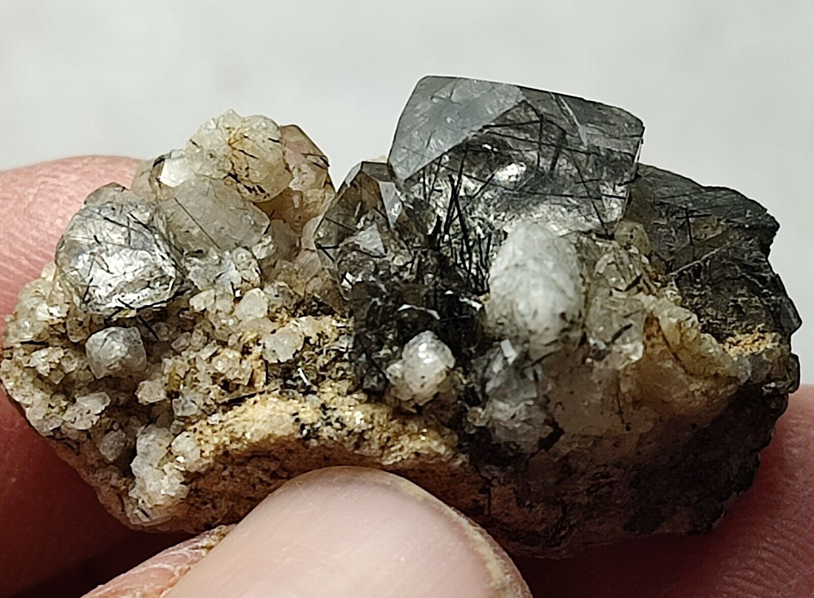 Riebeckite incl.blue quartz cluster nice  thumbnail spec._Zagi,KPK,Pakistan.
