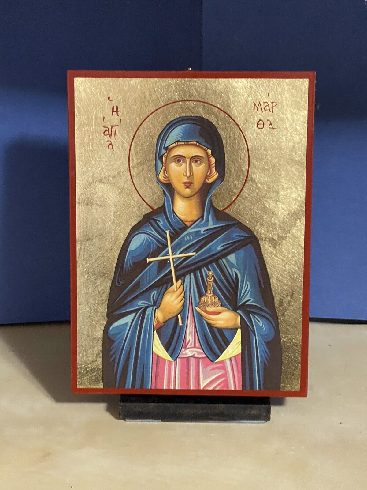 SAINT MARTHA, SISTER OF LAZARUS -WOODEN ICON FLAT, WITH GOLD LEAF 5x7 Inches