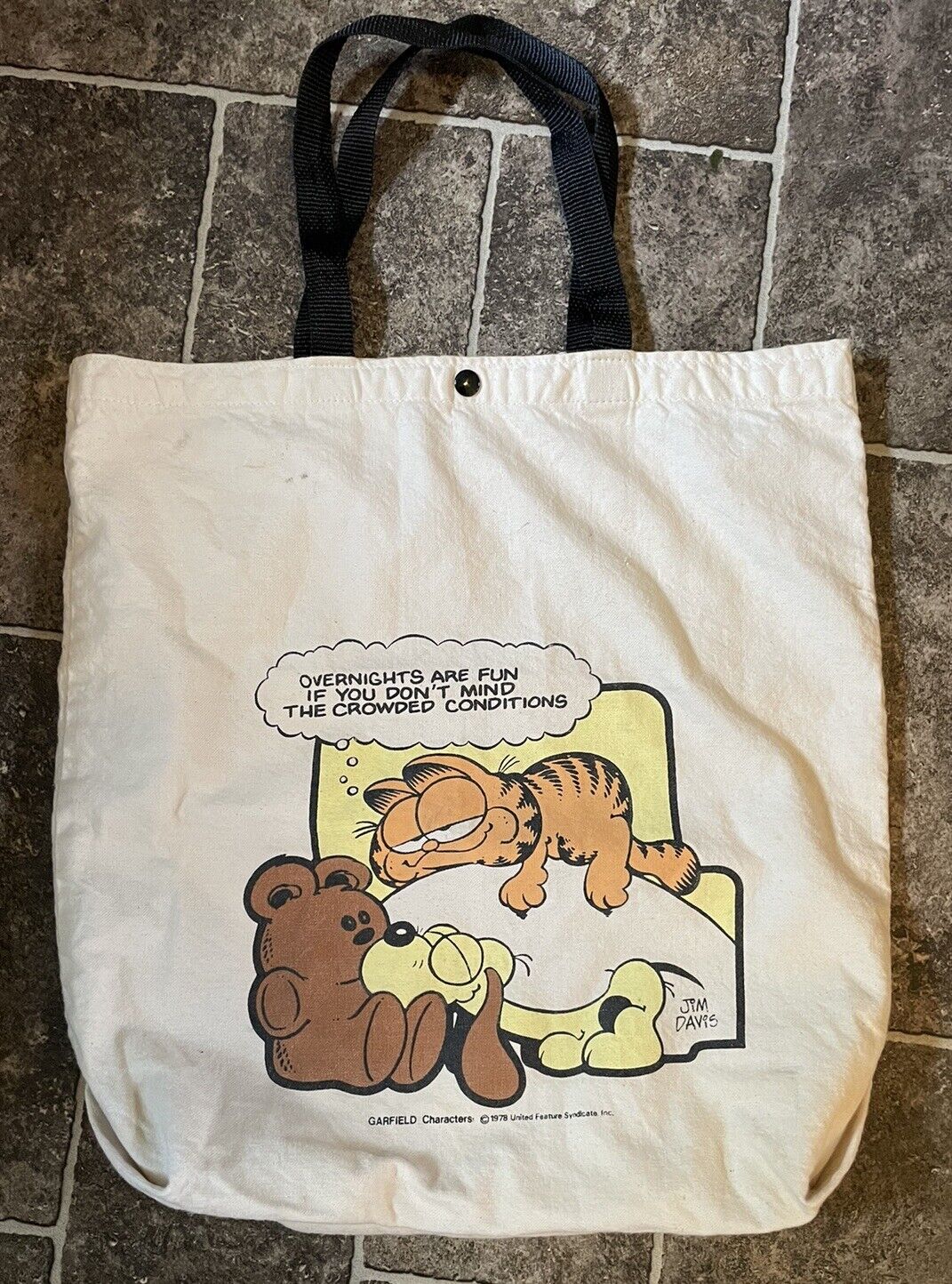Vintage 1978 Garfield Jim Davis Graphic Canvas Shopping Tote Overnight Bag 18x20