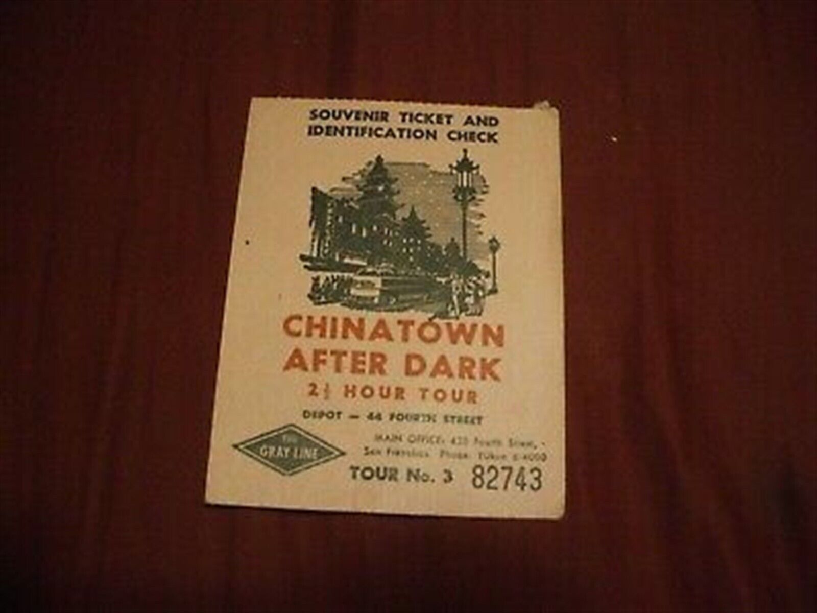 UNDATED CHINATOWN AFTER DARK SAN FRANCISCO Souvenir Ticket &Identification Check