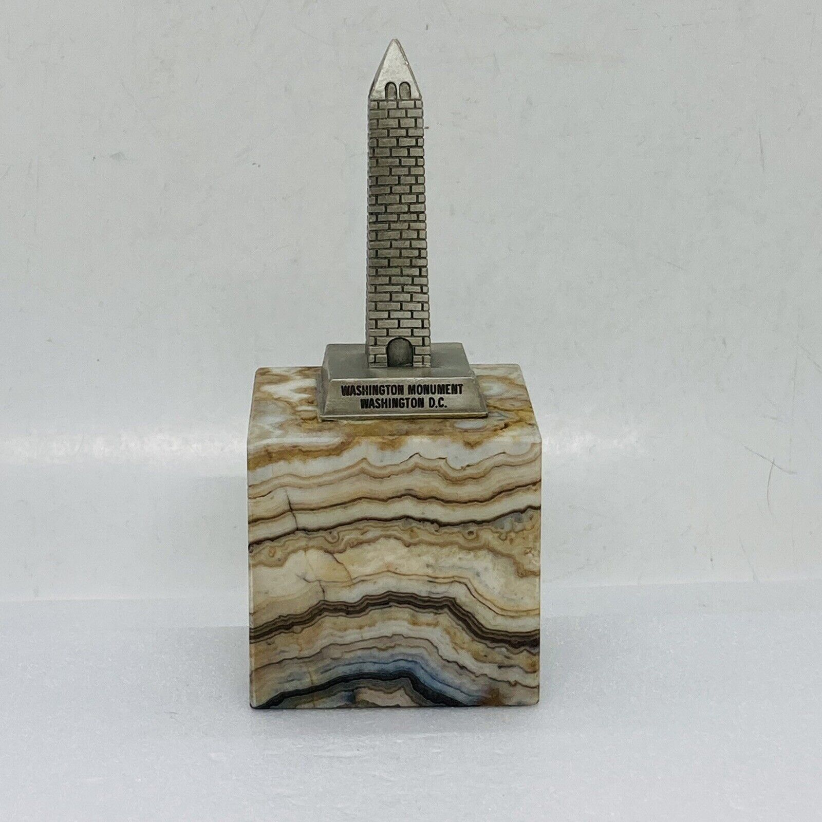 Rare Washington Monument Pewter Statue Agate Stone Paperweight Tabletop Decor 6