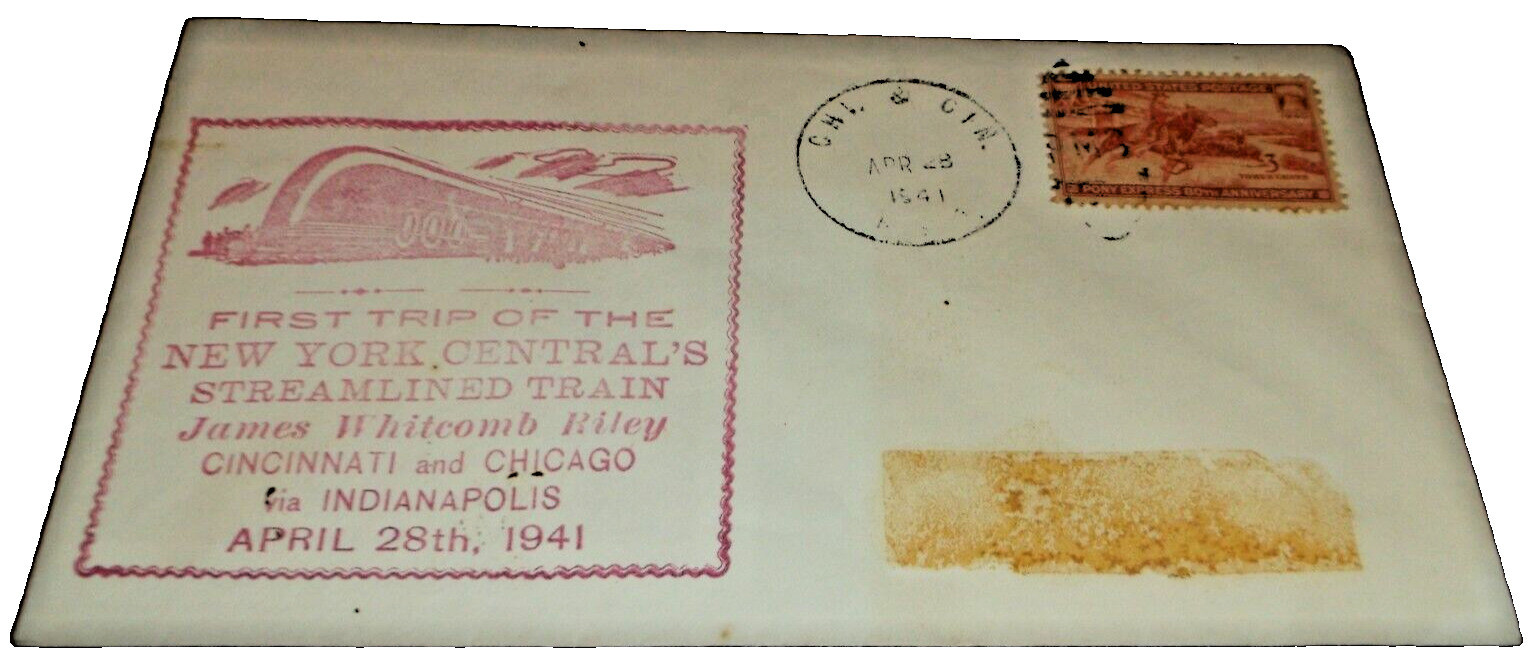 1941 NEW YORK CENTRAL NYC JAMES WHITCOMB RILEY FIRST TRIP SOUVENIR ENVELOPE C