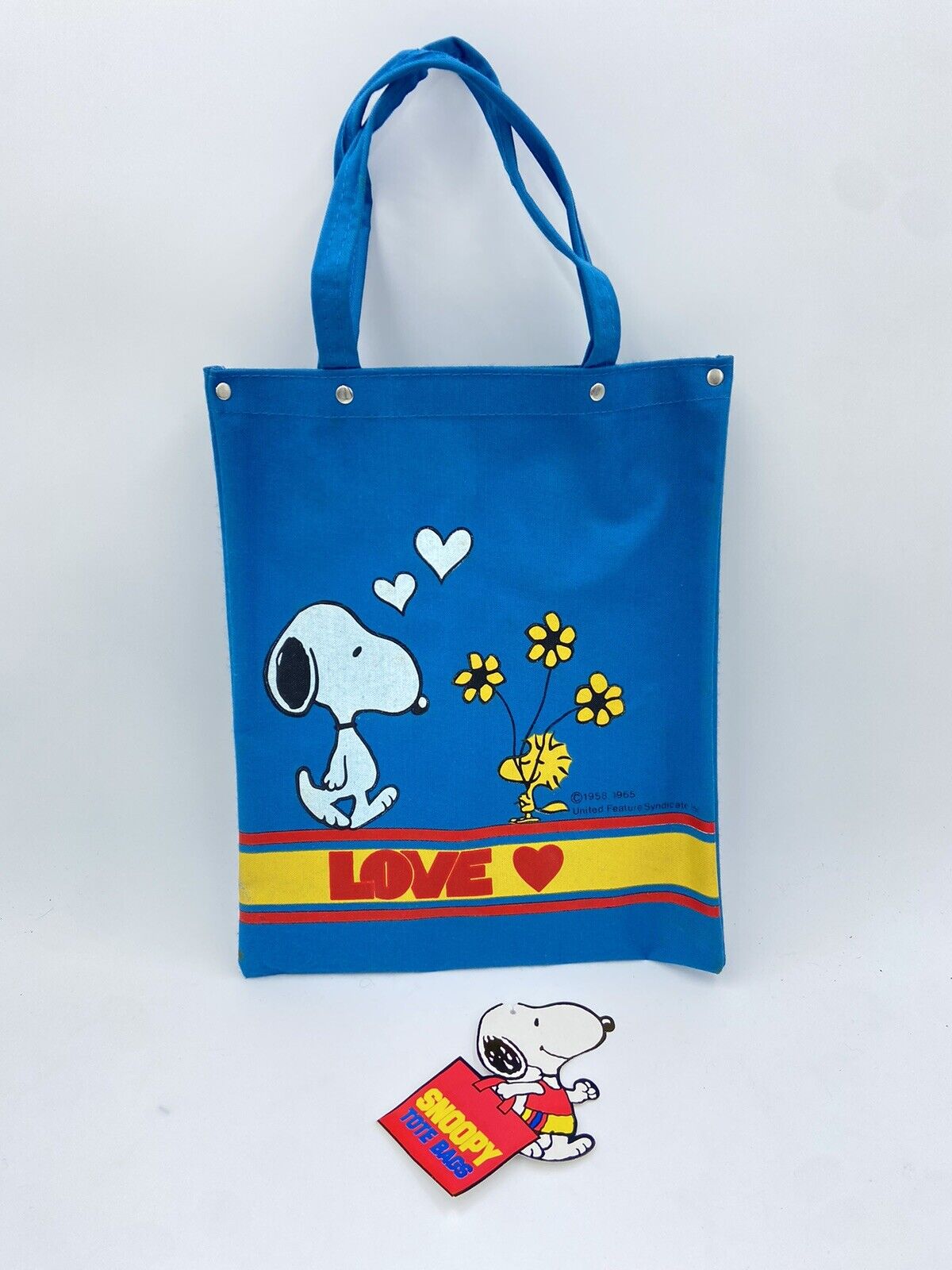 Vintage Snoopy Love Charles Schulz Peanuts Canvas Tote Bag 1960s Charlie Brown