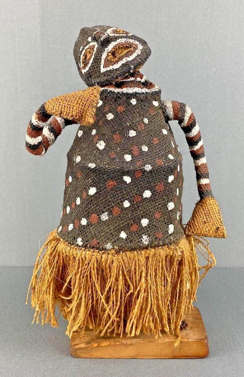 Mid 20th C. Zambia African Ghost Dancer Hand Painted Tribal Burlap Figure 