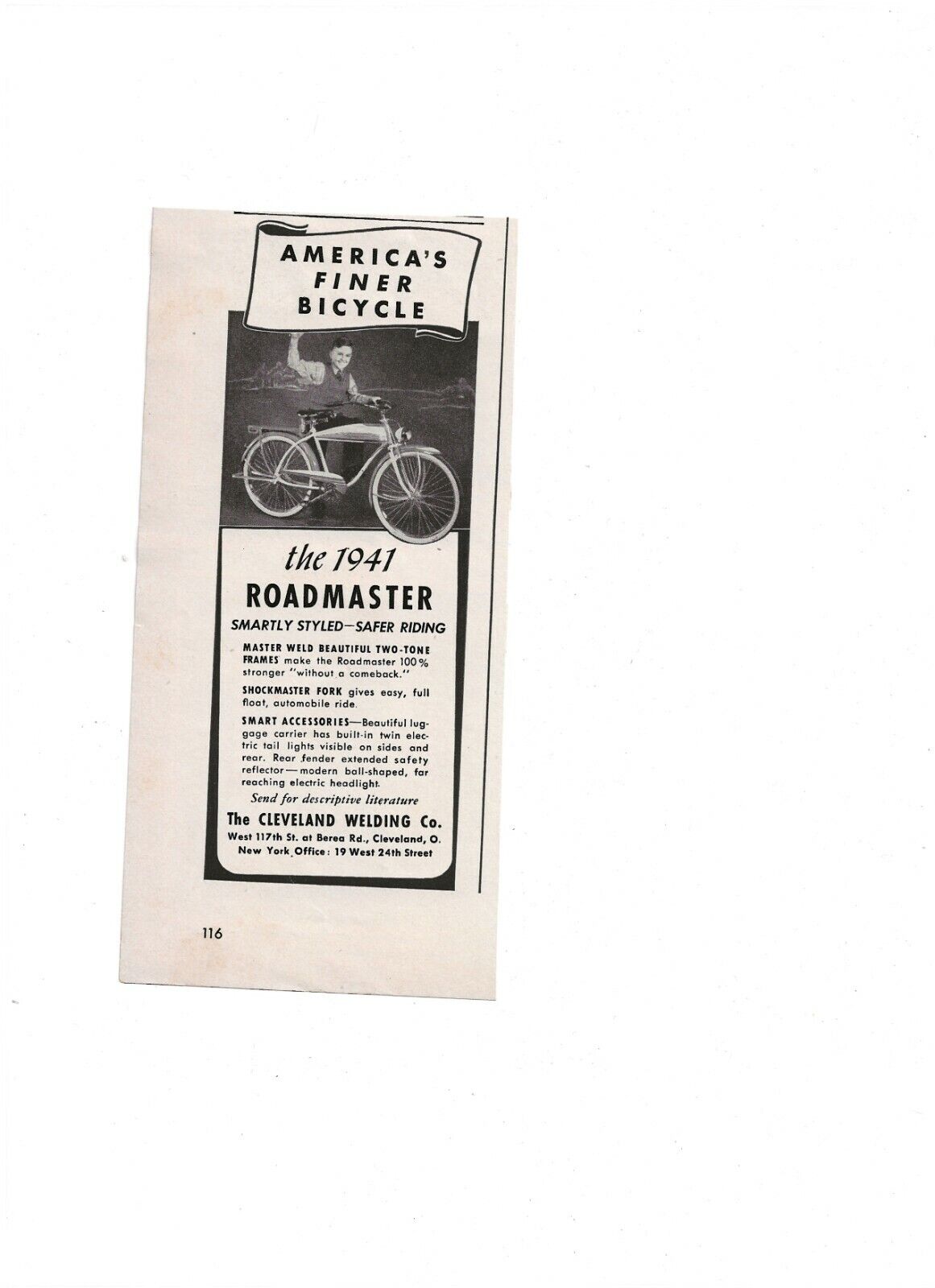 1941 CLEVELAND WELDING CO VNTG Print Ad America\'s Finer Bicycle 1941 ROADMASTER