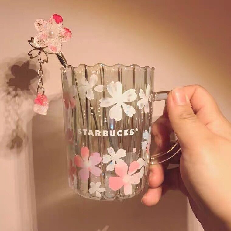Starbucks Cups Pink Sakura Japan Radiation Dazzle Cup W/ Cherry Blossom Stir Rod