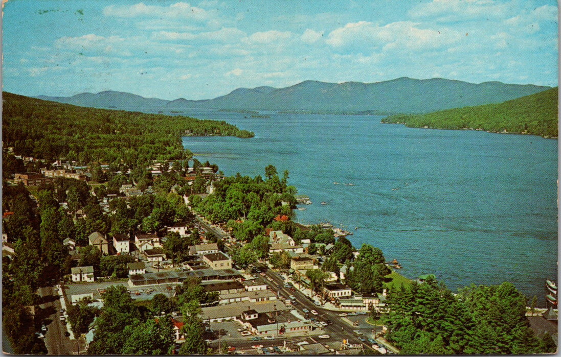 Aerial Lake George New York 1965 Town Islands Mts. Piers Boats