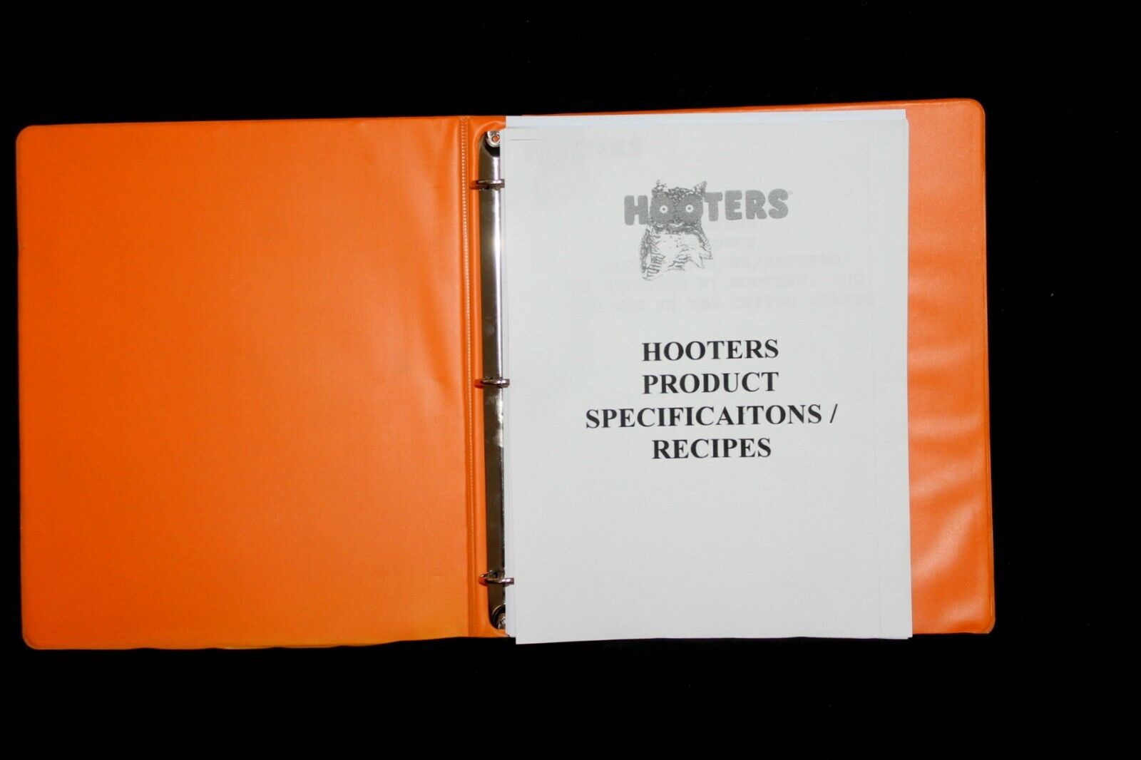 LIMITED MADE Hooters Product Recipe Training Manual Book duplicate copy of 1999