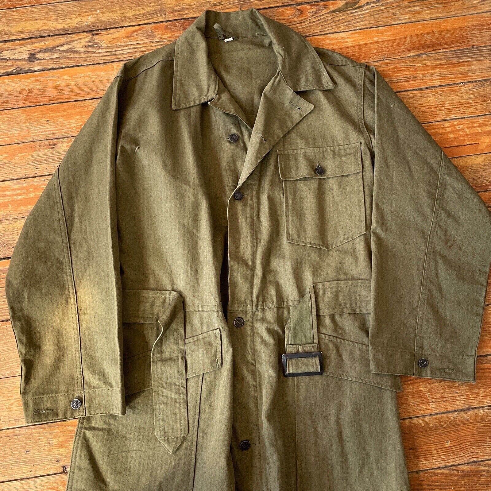 Vintage 1940s WWII Herringbone Twill Cotton Coveralls Jumpsuit Size 42R 1944 HBT