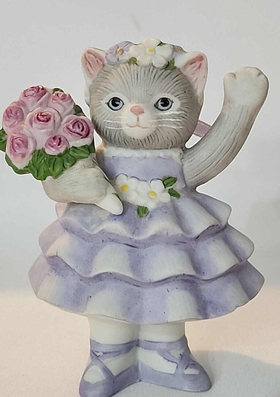 Vtg Kitty Cucumber Figurine B Shackman Schmid 1987 Priscilla Ballerina & Flowers