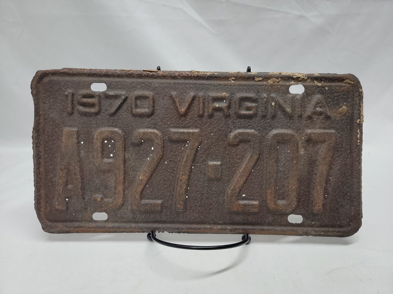 1970 Virginia License Plate # A927-207 Rusted