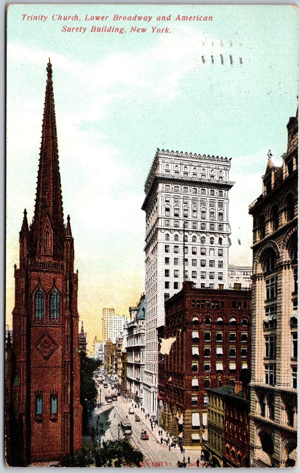 1908 Trinity Church Broadway American Surety Building New York Posted Postcard