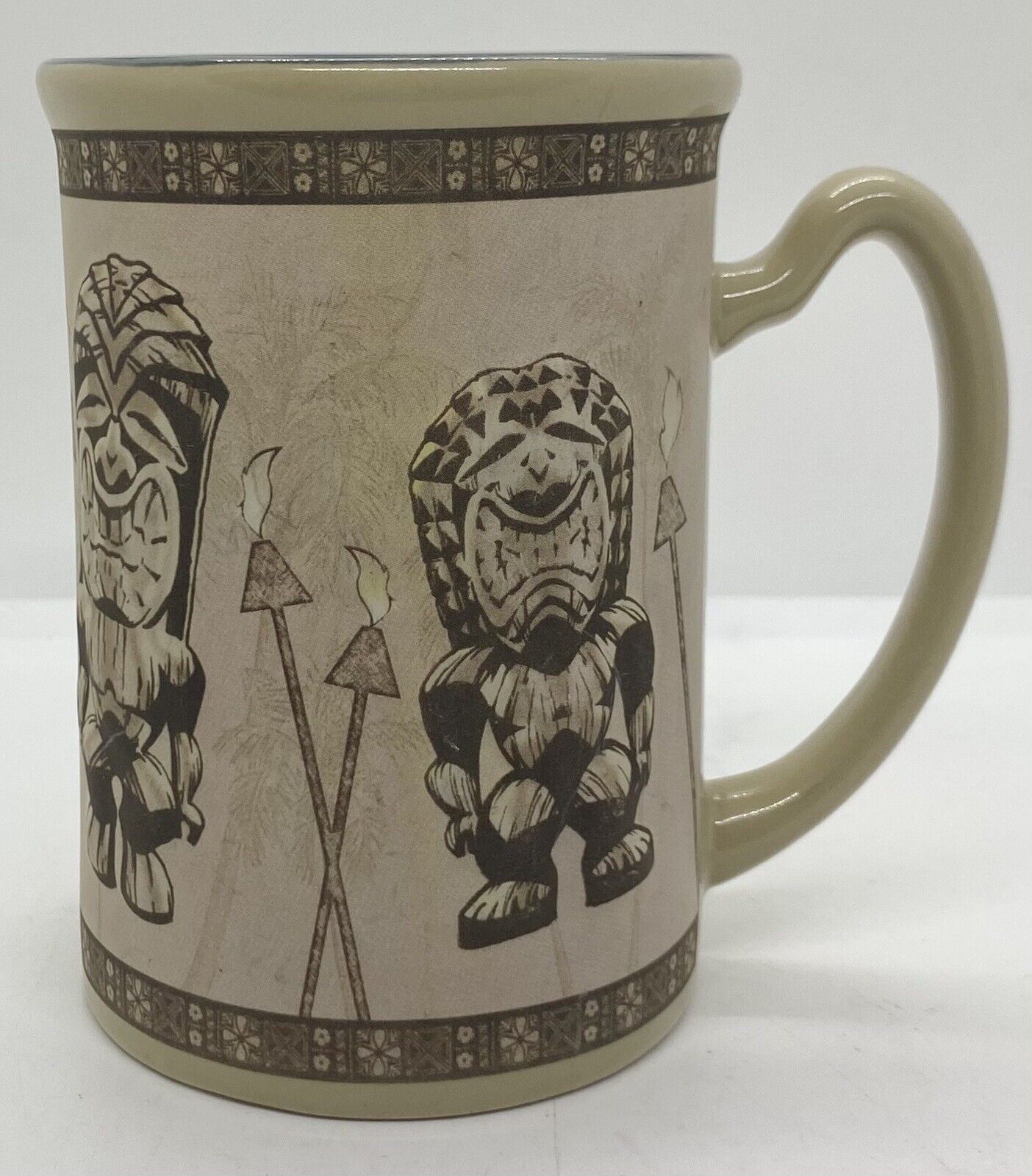 New 2005 Island Heritage Tiki Statues & Tiki Torches 3D Coffee Cup Mug