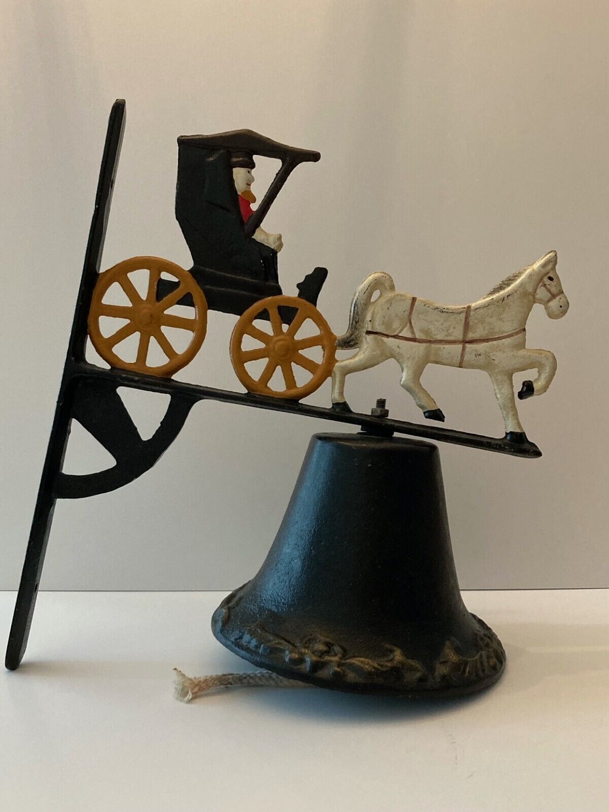 Vintage Large Cast Iron Dinner Bell Horse and Buggy Wall Mount