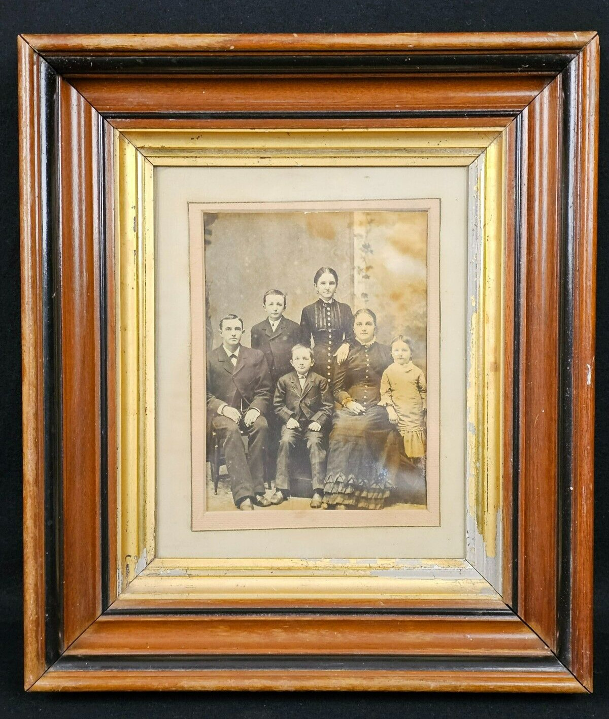 Antique Family Photo Framed Sepia Photograph Dated 1879 Family Names On Back