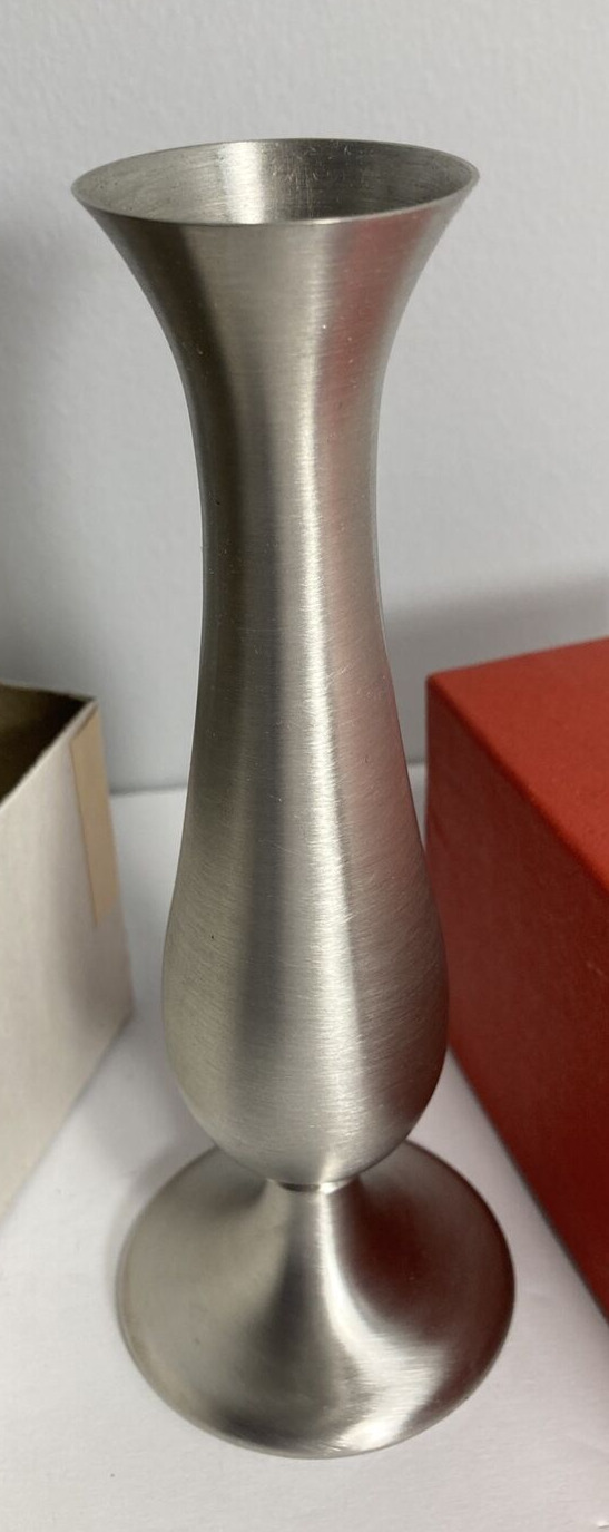 Vintage Leonard Genuine Pewter Bud Vase in Box Made in Bolivia 6 Inches Tall