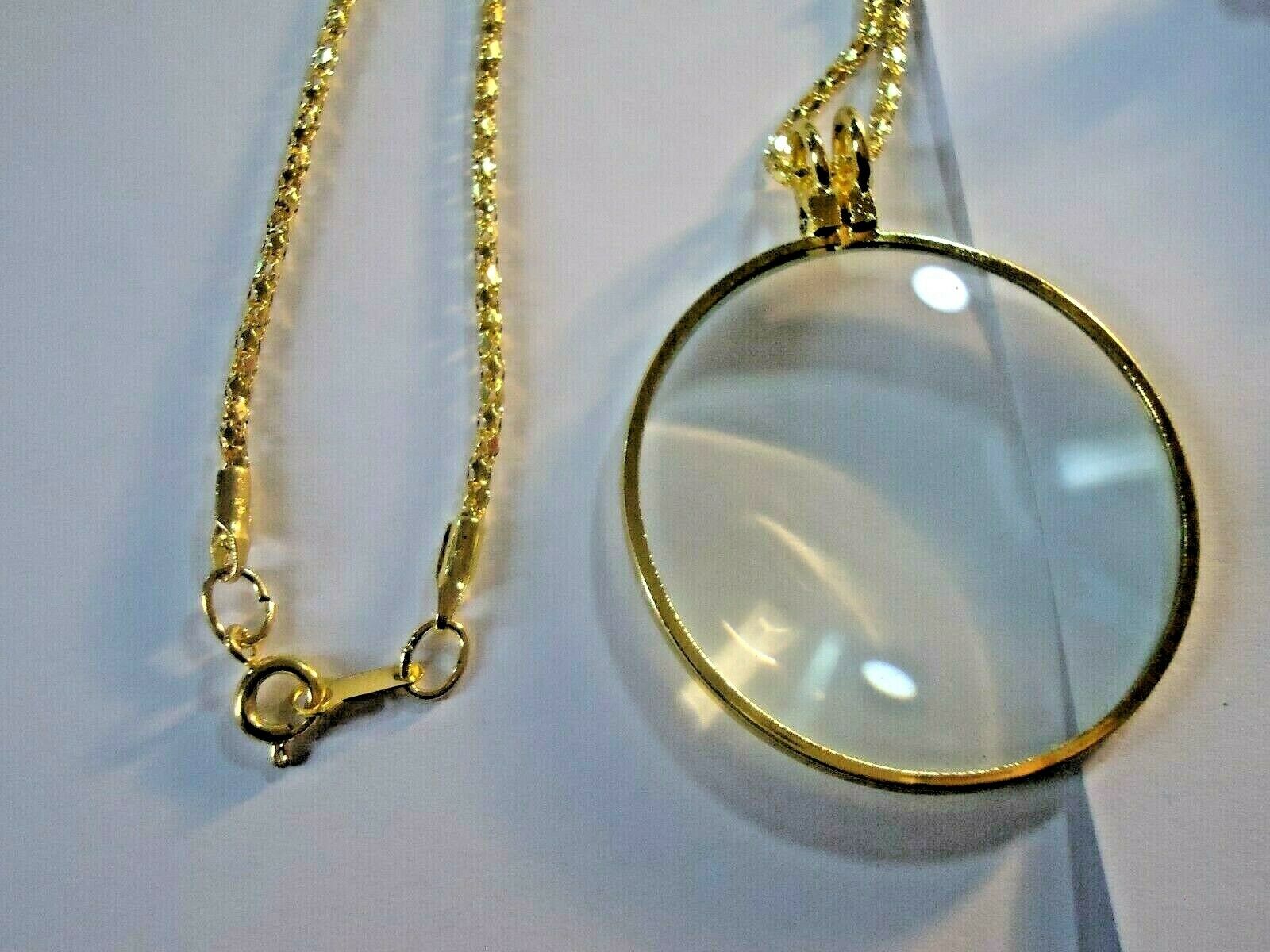 1-5X Magnifier Reading Magnifying Glass Lens Pendant Necklace-36\'\' gold color#2