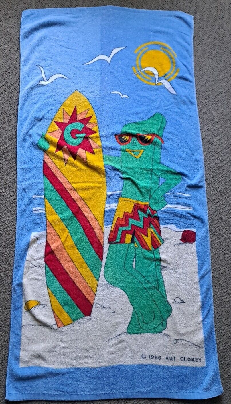 Vintage Gumby Retro Beach Towel Pokey 1986 Art Clokey Cartoon Jay Franco