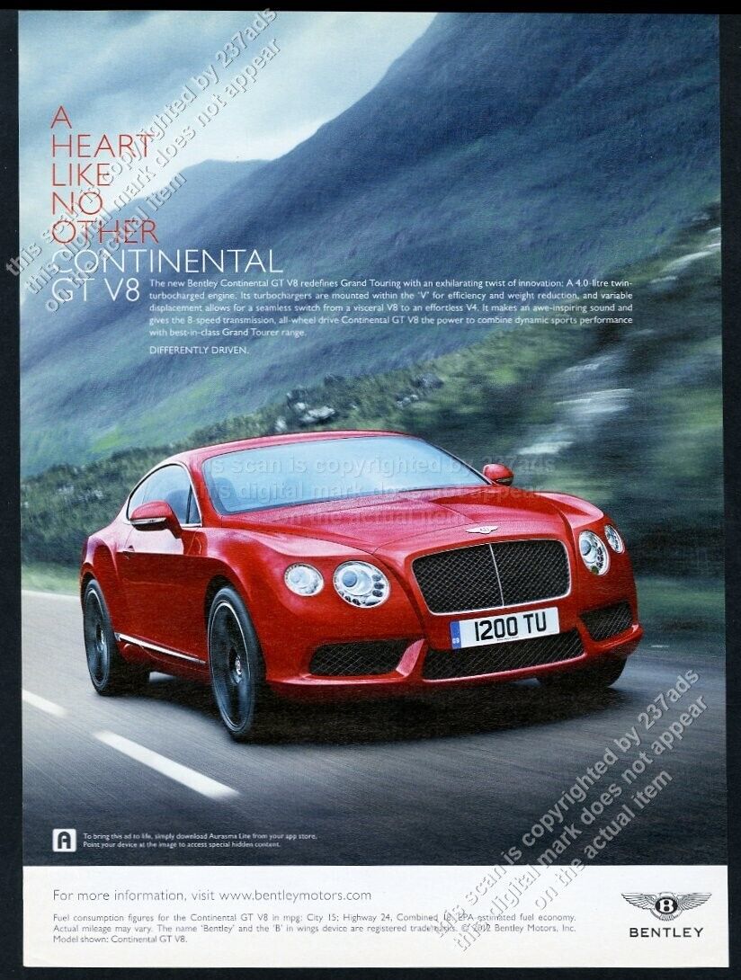 2012 Bentley Continental GT V8 red car photo vintage print ad
