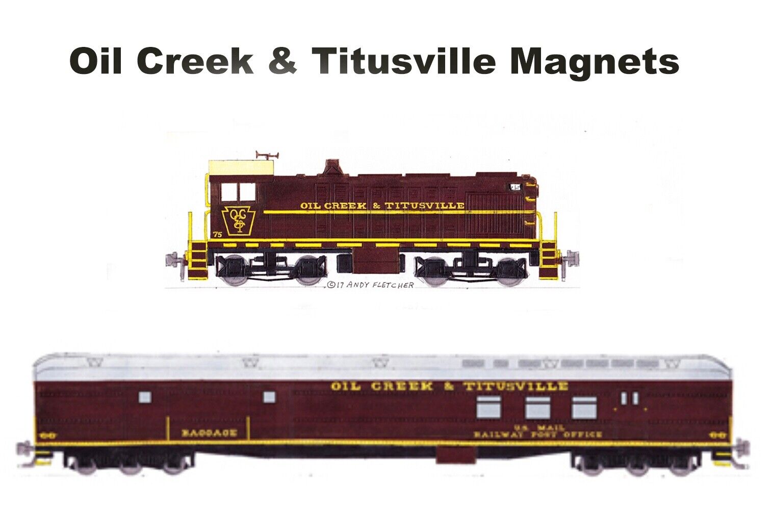 Oil Creek & Titusville S2 #75 & Railway Post Office #60 magnets by Andy Fletcher