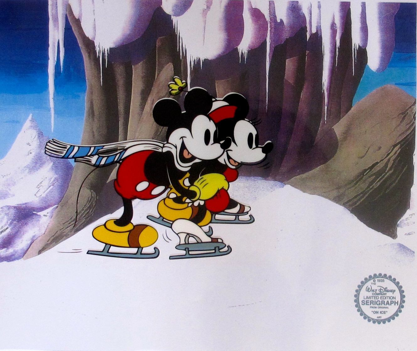DISNEY MICKEY & MINNIE MOUSE ICE SKATING Sericel Animation Art Cel