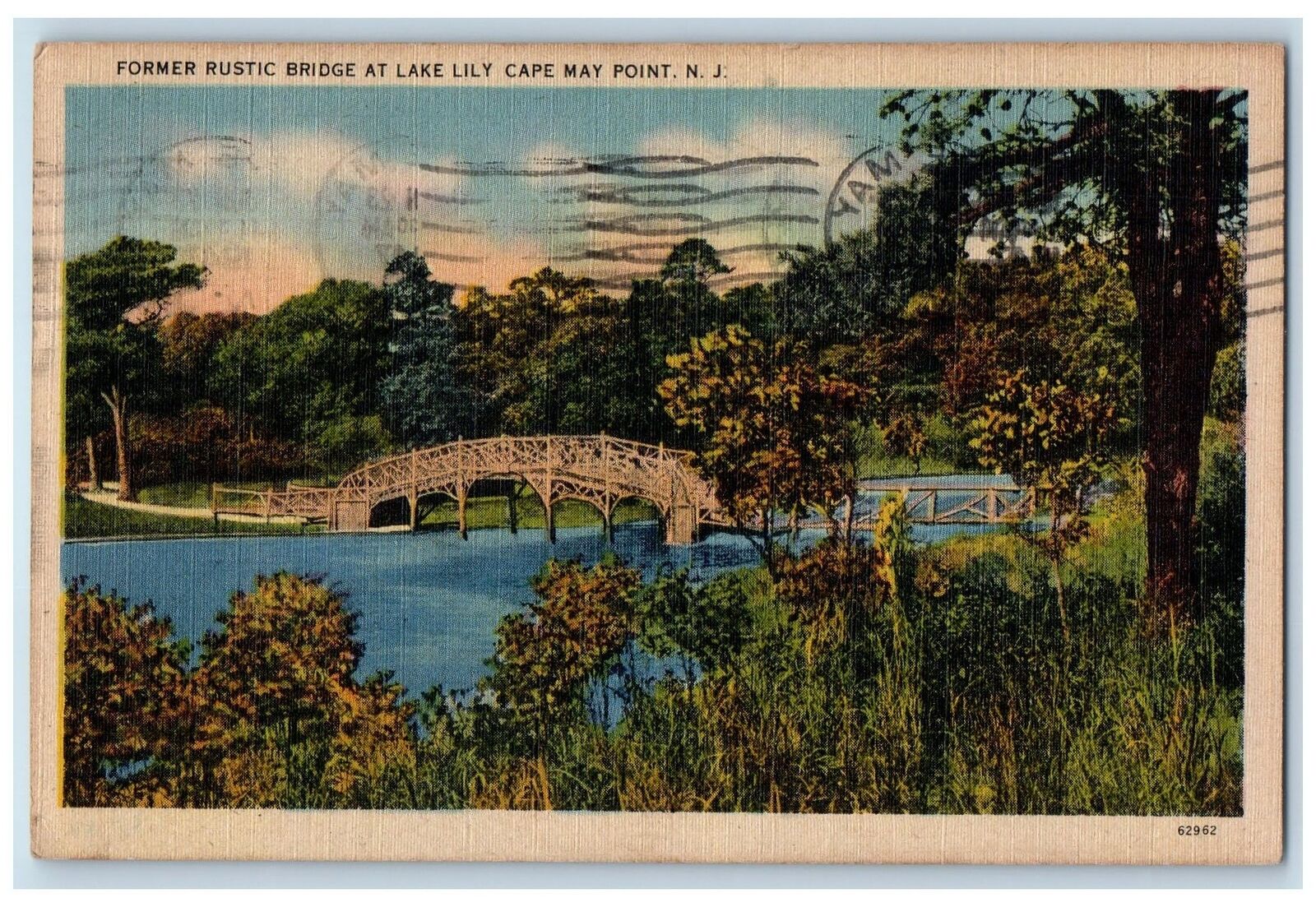 1947 Former Rustic Bridge Lake Lily Cape View May Point New Jersey NJ Postcard