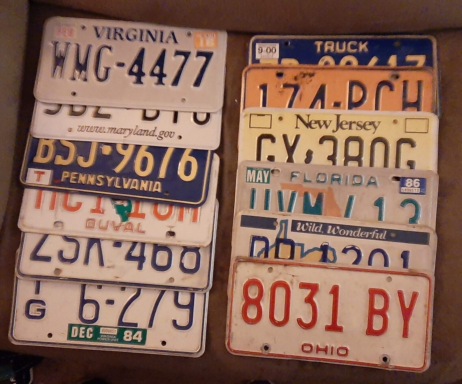 Bulk Lot 12 Pa Ohio Florida N.J. N.Y. Va. Expired License Plates Tags Crafting