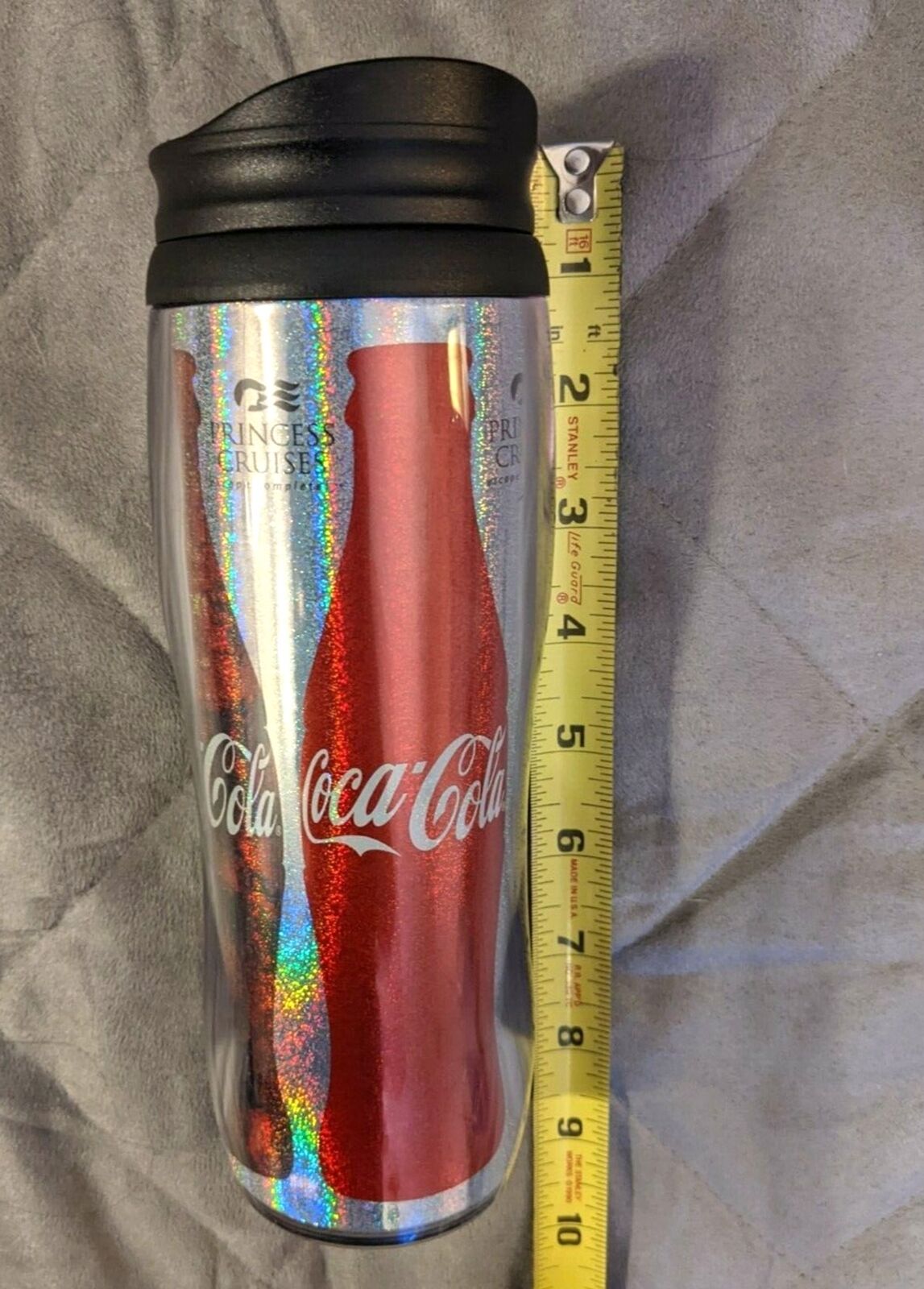 COCO-COLA reusable tumbler w/ lid slide closure princess cruise lines cup coke