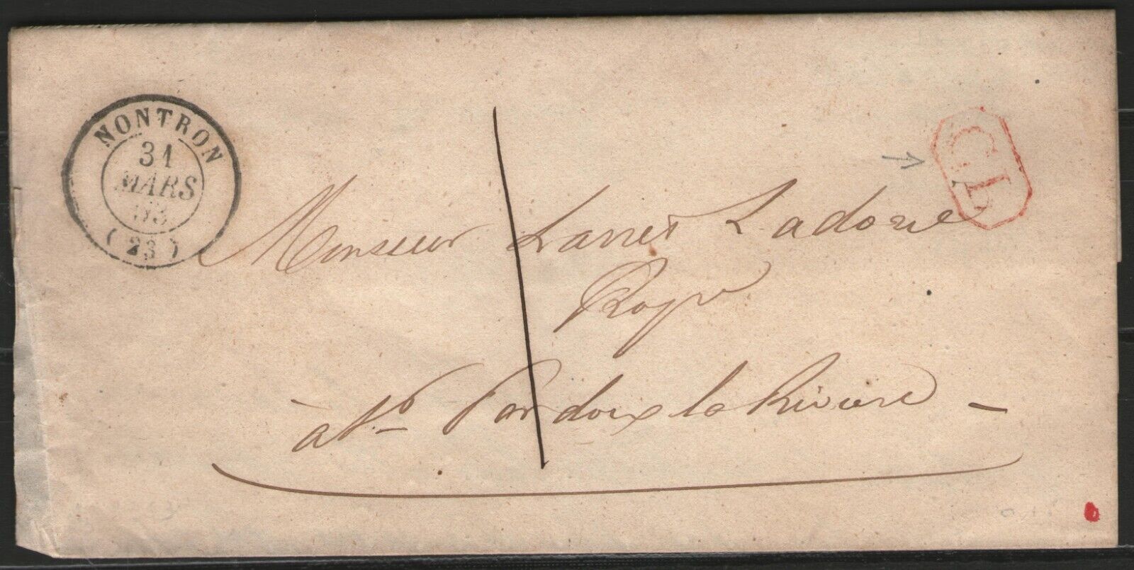 FRANCE: Dordogne / CàD NONTRON(23) on taxed letter of 1853