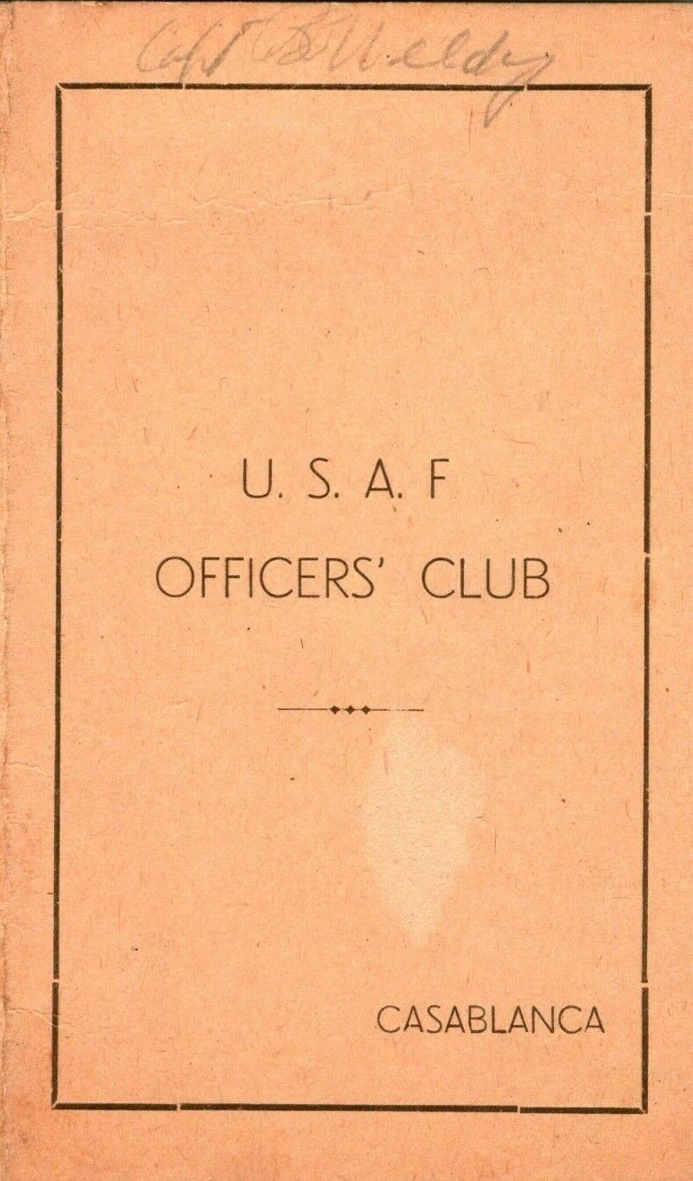 Vtg 1950s USAF Casablanca Morocco Officers\' Club Cocktail Menu