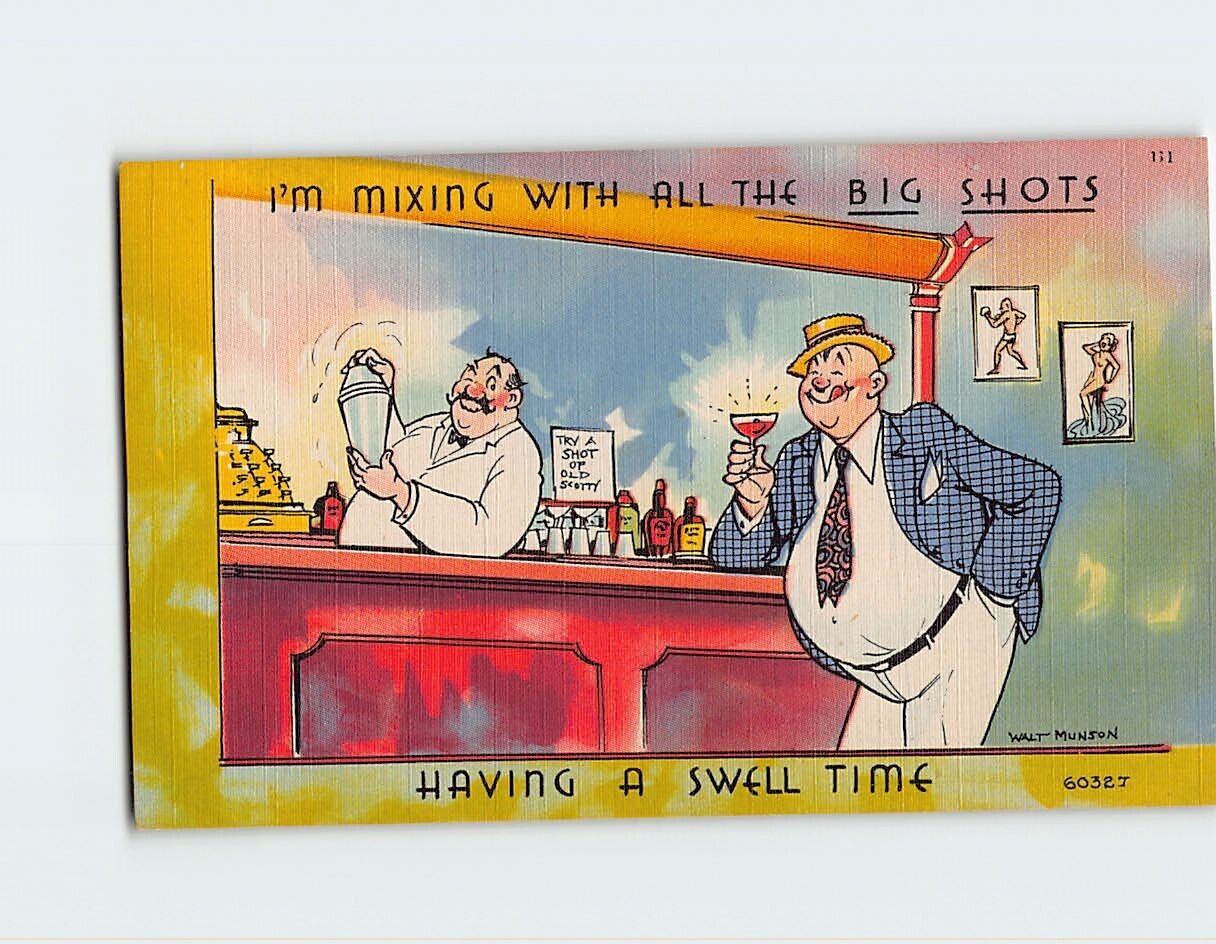 Postcard I'm Mixing With All The Big Shots, Having A Swell Time, Comic Art Print