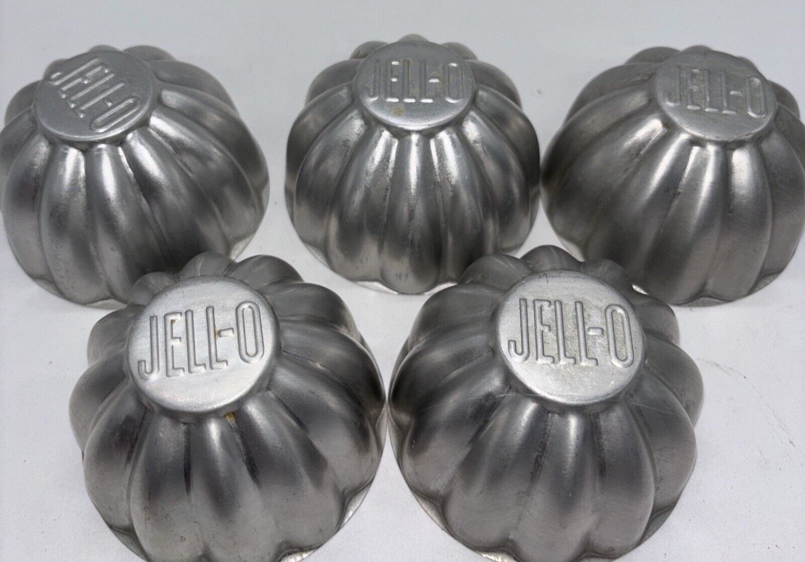 VTG Jell-O Jello Aluminum Molds Metal Scalloped Fluted Tins Cups - Set of 5