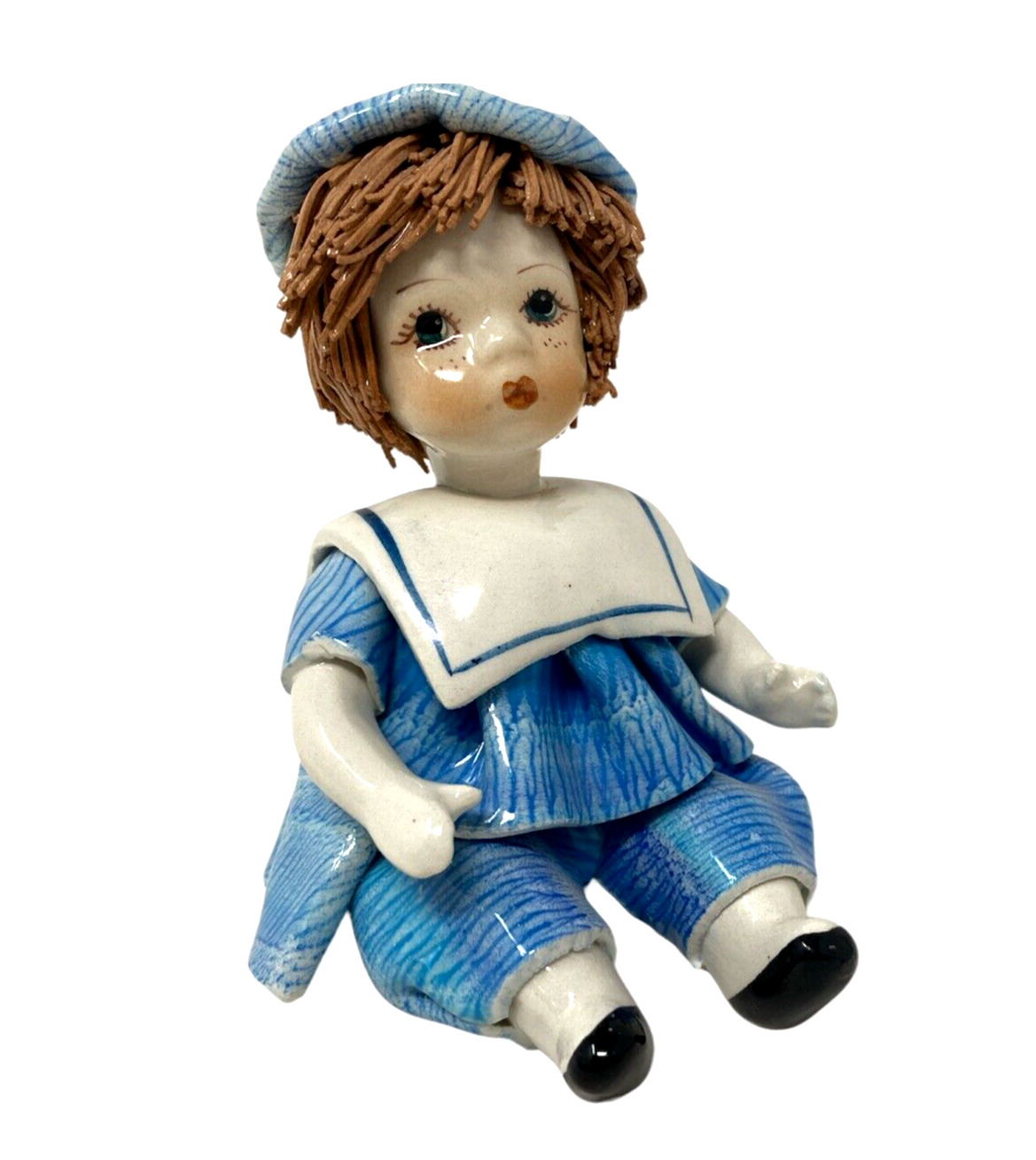 Zampiva Little Boy Spaghetti Hair Blue Outfit Hat Figurine CHIP ON UNDERSIDE