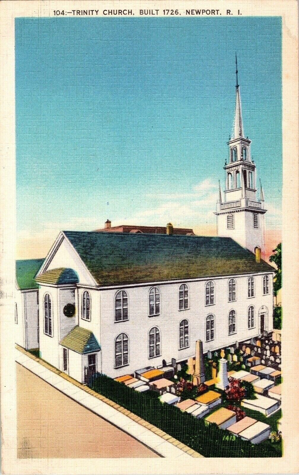 Trinity Church Newport Rhode Island Graveyard Berger Providence Vintage Postcard