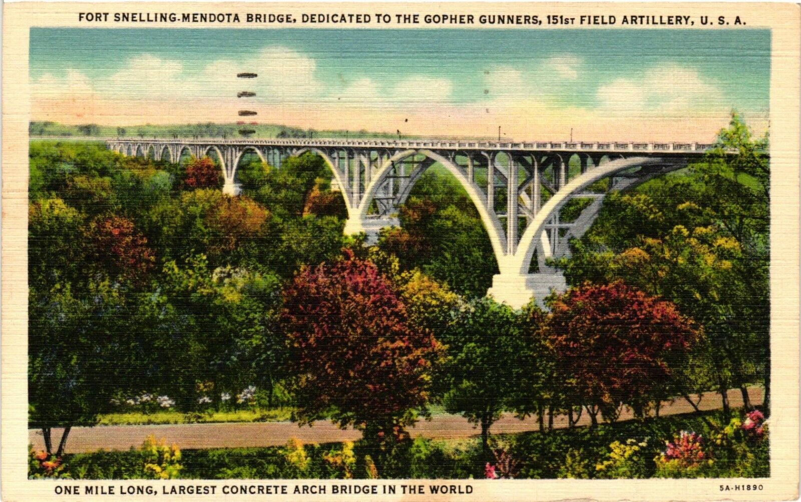 Vintage Postcard- 5AH1890. Fort Snelling. Mendota Bridge. Cancellation 1943