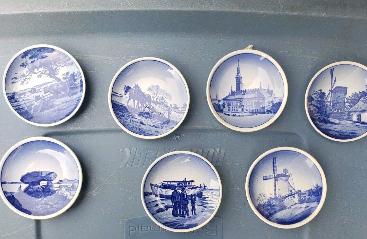 Vintage Royal Copenhagen Denmark Blue Mini Plates Set 7 