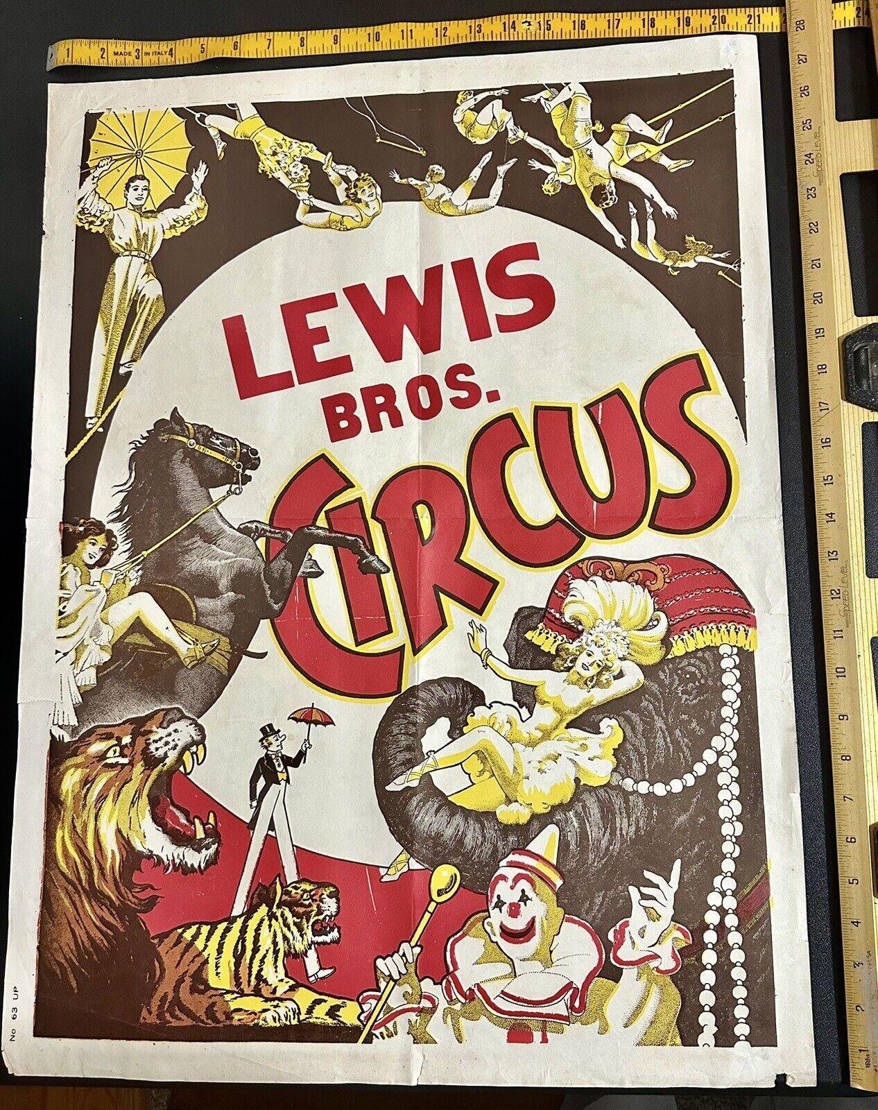 Original 28x21 Lewis Bros Circus Poster Elephant Clown