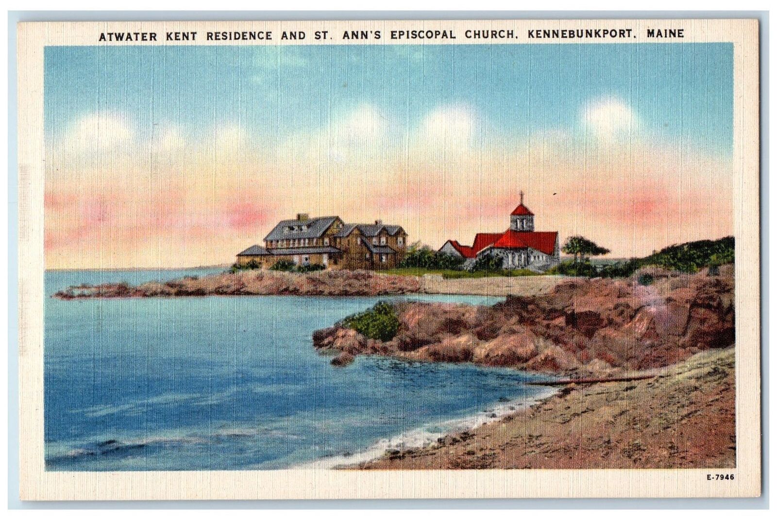 c1940s Atwater Kent Residence And St. Ann\'s Church Kennebunkport Maine Postcard