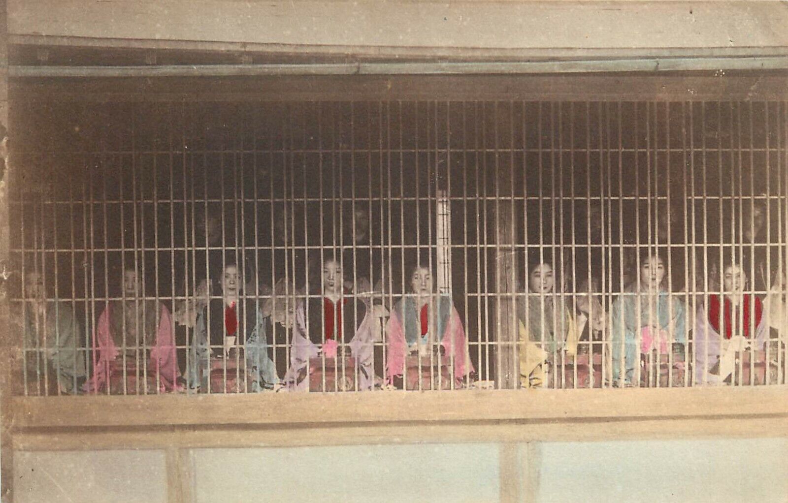 Hand-Colored Postcard, Women on Display, Japan Red Light District, Prostitution