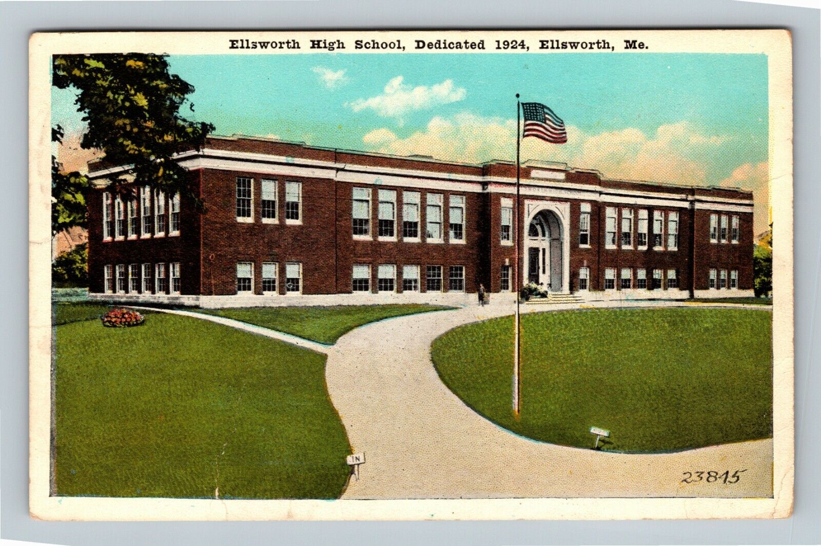 Ellsworth ME, 1924 High School Building Maine c1946 Vintage Souvenir Postcard