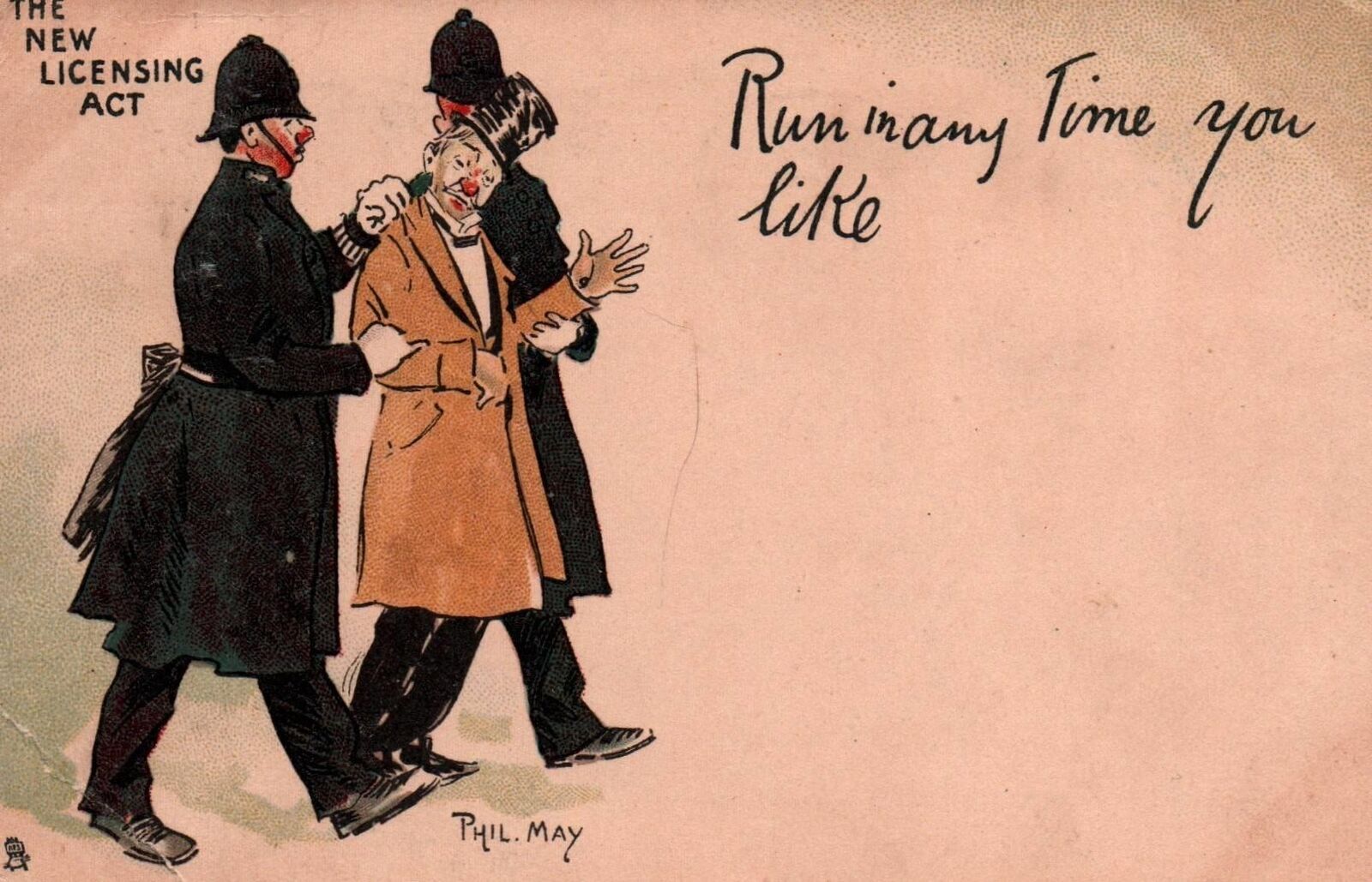 POLICE ARREST DRUNKEN MAN On A/S PHIL MAY Vintage TUCK 1907 COMIC Postcard