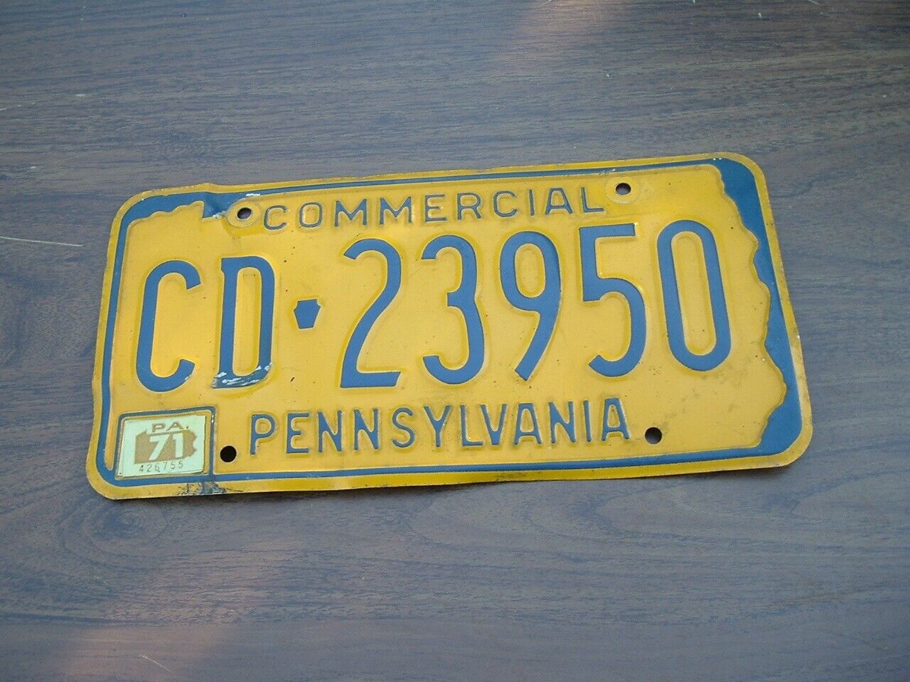 Pennsylvania 1971 Commercial License Plate CD 23950
