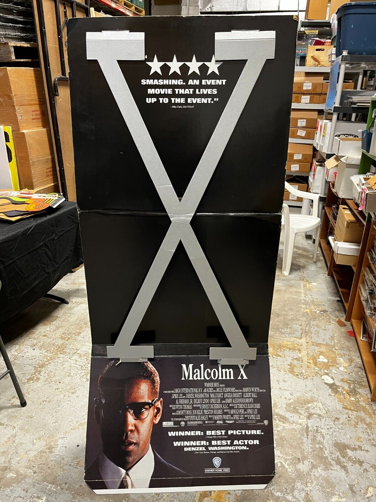 1992 Warner Brothers Malcom X Denzel Washington Movie Display Standee AA