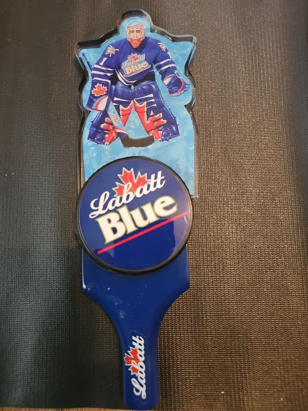 Rare Vtg Labatt Blue Acrylic and Wood Goalie and Puck Beer Tap Handle