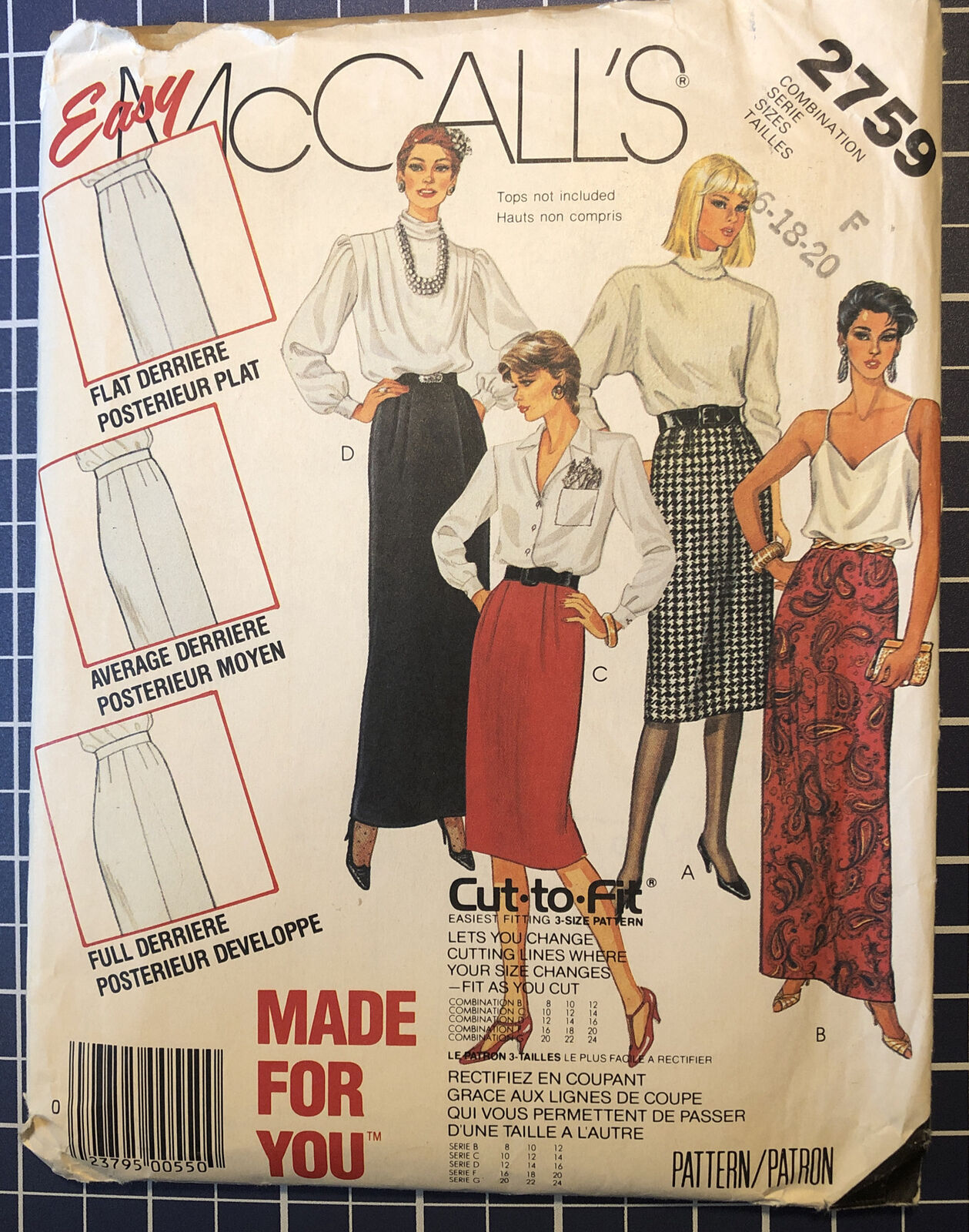 McCall\'s #2759 Misses\' Skirt Sewing Pattern Size 16-20 Uncut FF