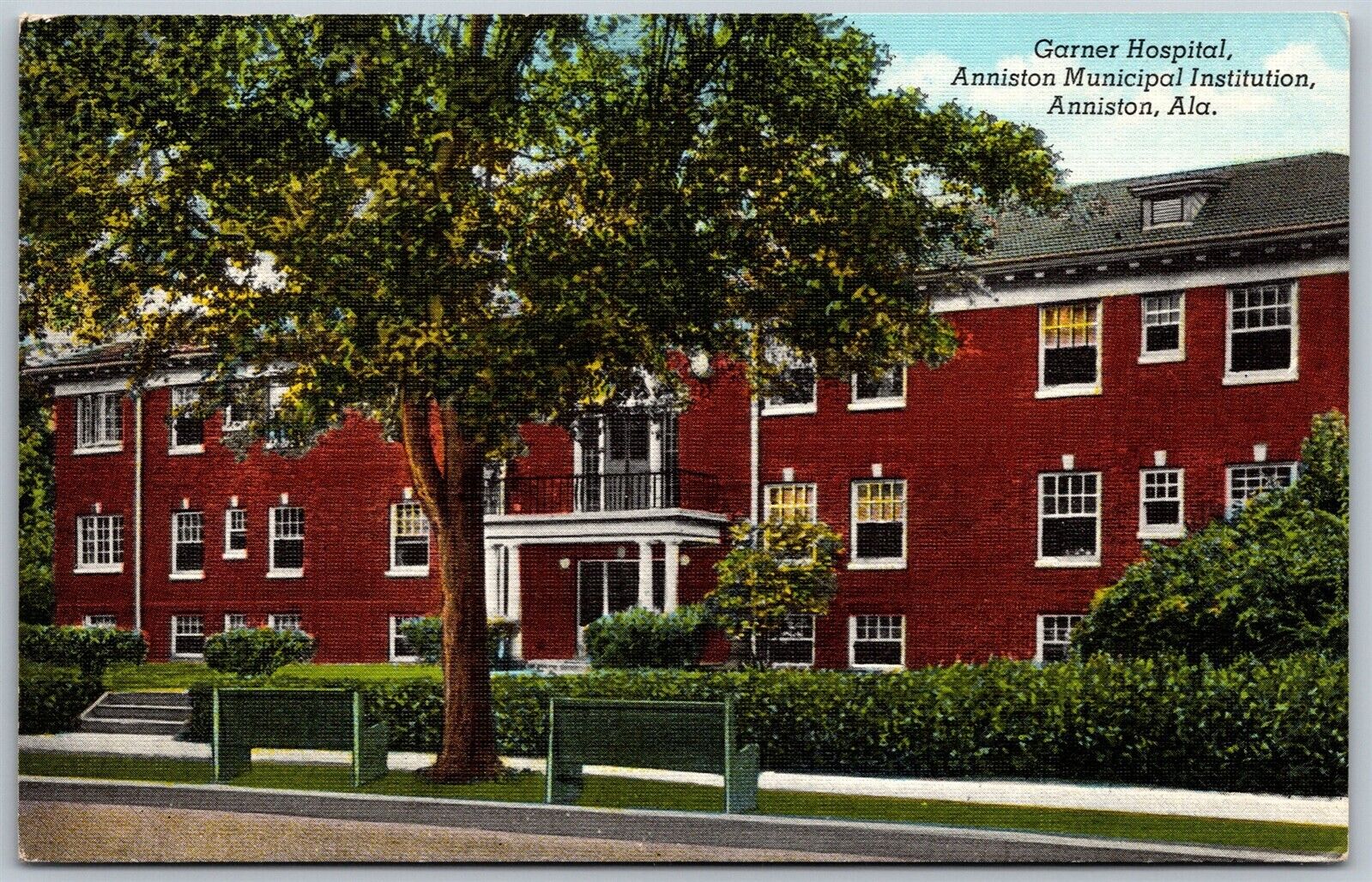 Vtg Alabama AL Garner Hospital Anniston Municipal Institution 1930s Postcard 