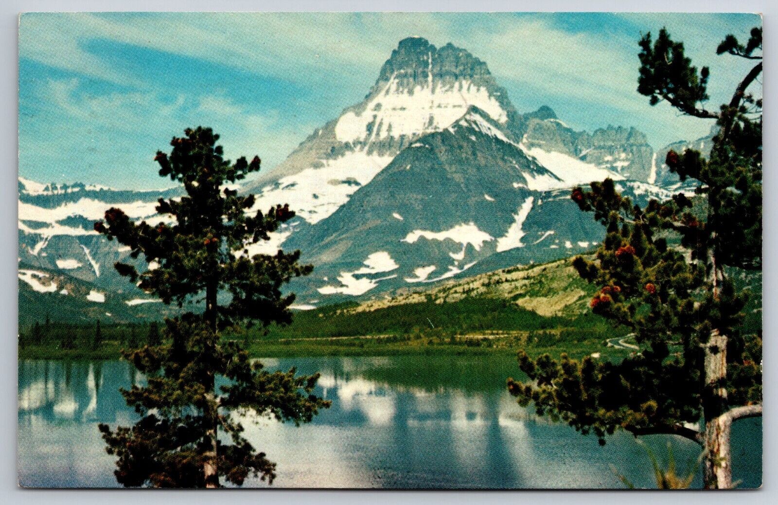 Postcard - MT Swiftcurrent Lake & Snowcapped Peaks Glacier Natl Park Montana1963