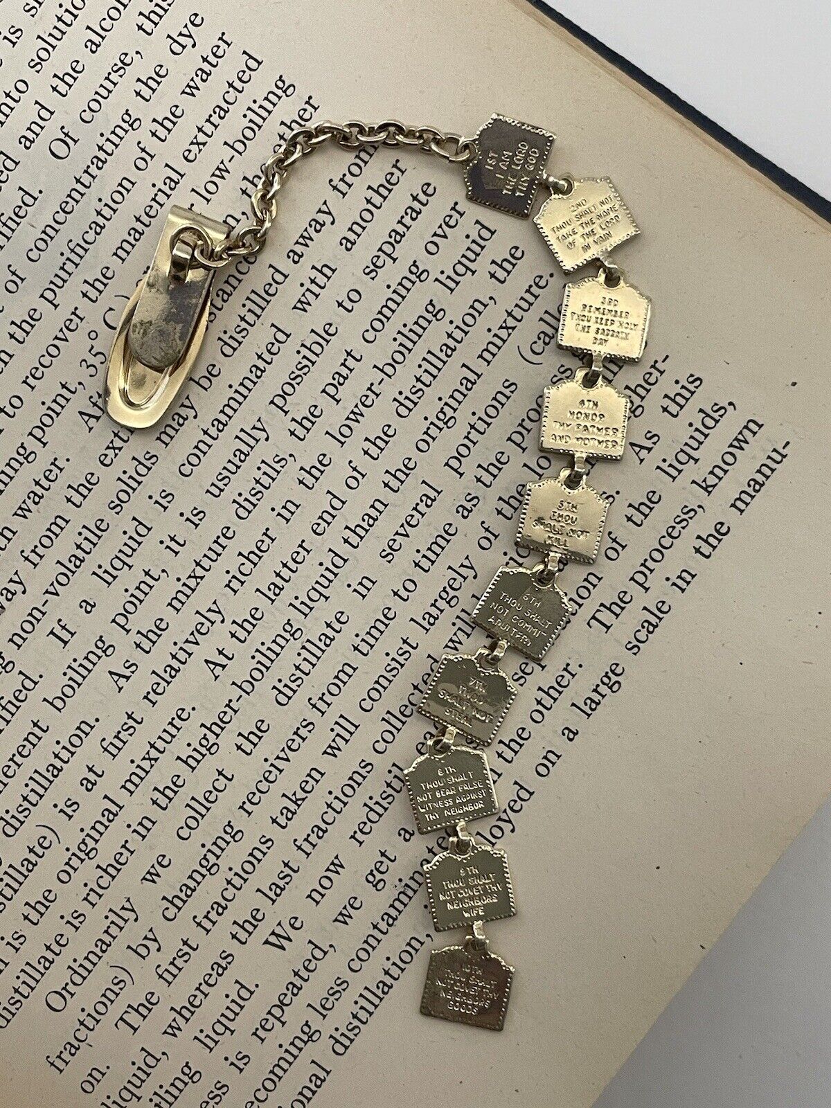 Vintage Metal Biblical Bookmark, The 10 Commandments, Religious Charm Bookmark