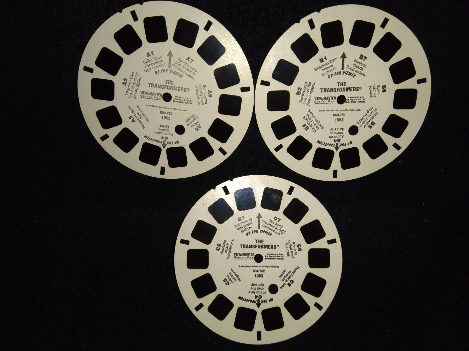 1985 GAF View-Master Reels Hasbro The Transformers 1053 004-750, 751, 752